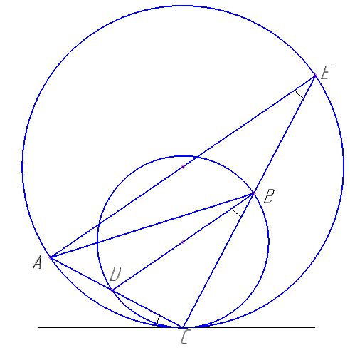 Две окружности касаются внутренним образом в точке C. Вершины A и B равнобедренного прямоугольного треугольника ABC c прямым углом C лежат на большей и меньшей окружностях соответственно. Прямая AC вторично пересекает меньшую окружность в точке D. Прямая BC вторично пересекает большую окружность в точке E. а) Докажите, что AE параллельно BD. б) Найдите AC, если радиусы окружностей равны 8 и 15.