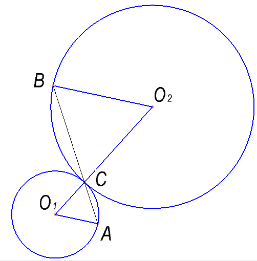 Окружности радиусов 13 и 20 с центрами O1 и O2 соответственно касаются внешним образом в точке C, AO1 и BO2 — параллельные радиусы этих окружностей, причём угол AO1O2 равен 60°. Найдите AB.