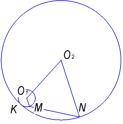Окружности радиусов 1 и 15 с центрами O1 и O2 соответственно касаются внутренним образом в точке K, MO1 и NO2 — параллельные радиусы этих окружностей, причём угол MO1O2  равен 120°. Найдите MN.