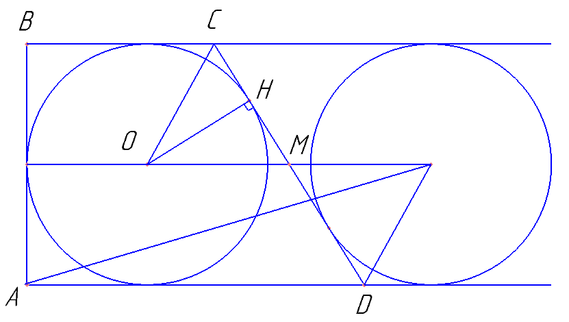 Одна окружность вписана в прямоугольную трапецию, а вторая касается большей боковой стороны и продолжений оснований. а) Докажите, что расстояние между центрами окружностей равно большей боковой стороне трапеции. б) Найдите расстояние от вершины одного из прямых углов трапеции до центра второй окружности, если точка касания первой окружности с большей боковой стороной трапеции делит её на отрезки, равные 4 и 36.