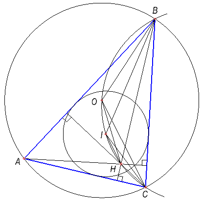 Точка O — центр окружности, описанной около остроугольного треугольника ABC, I — центр вписанной в него окружности, H — точка пересечения высот. Известно, что ∠BAC=∠OBC+∠OCB. а) Докажите, что точка H лежит на окружности, описанной около треугольника BOC. б) Найдите угол OHI, если ∠ABC=40°