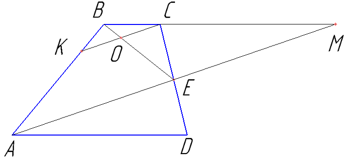 Точка E—середина боковой стороны CD трапеции ABCD. На стороне AB взяли точку K  так, что прямые CK и AE параллельны. Отрезки CK и BE пересекаются в точке O. а) Докажите, что CO=KO. б) Найдите отношение оснований трапеции BC и AD, если площадь треугольника BCK составляет 9:100 площади трапеции ABCD.