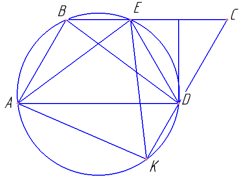 Окружность проходит через вершины A, B и D параллелограмма ABCD, пересекает сторону BC в точках B и E и пересекает продолжение стороны CD за точку D в точке K. а) Докажите, что AE=AK. б) Найдите отношение KE:BD, если ∠BAD=60°