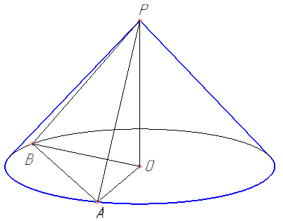 Радиус основания конуса с вершиной P равен 6, а длина его образующей равна 9. На окружности основания конуса выбраны точки A и B, делящие окружность на две дуги, длины которых относятся как 1:3. Найдите площадь сечения конуса плоскостью ABP