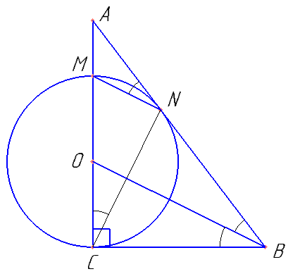 Дан прямоугольный треугольник ABC с прямым углом C. На катете AC взята точка M. Окружность с центром O и диаметром CM касается гипотенузы в точке N. а) Докажите, что прямые MN и BO параллельны. б) Найдите площадь четырёхугольника BOMN, если CN=4  и AM:MC=1:3.