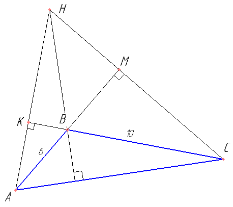 Высоты тупоугольного треугольника ABC с тупым углом ABC пересекаются в точке H. Угол AHC равен 60°. а) Докажите, что угол ABC равен 120°. б) Найдите BH, если AB=6, BC=10.