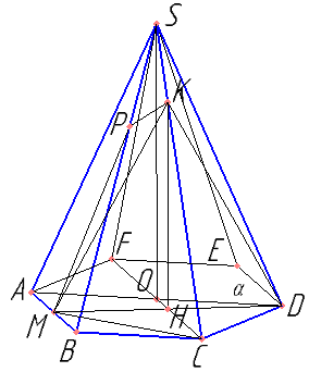 В правильной шестиугольной пирамиде SABCDEF сторона основания AB=2 , боковое ребро SB=5. Точка M середина ребра AB. Через точки M и D перпендикулярно плоскости ABC  проведена плоскость α. Прямая SC пересекает плоскость α в точке K. а) Докажите, что MK=KD. б) Найдите объем пирамида MKCD.