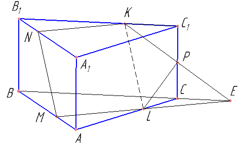 В правильной треугольной призме ABCA1B1C1 сторона основания AB  равна 6, а боковое ребро AA1 равно ​\( 2\sqrt{2} \). На рёбрах AB, A1B1 и B1C1 отмечены точки M, N и K соответственно, причём AM=B1N=C1K=2. а) Пусть L — точка пересечения плоскости MNK с ребром AC. Докажите, что MNKL — квадрат. б) Найдите площадь сечения призмы плоскостью MNK.