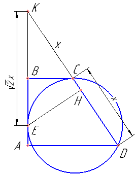 В трапеции ABCD боковая сторона AB перпендикулярна основанию BC. Окружность проходит через точки C и D и касается прямой AB в точке E. Найдите расстояние от точки E до прямой CD, если AD=20, BC=10.