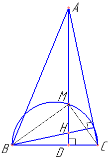 На стороне BC остроугольного треугольника ABC как на диаметре построена полуокружность, пересекающая высоту AD в точке M, AD=45, ND=15, H - точка пересечения высот треугольника ABC. Найдите AH.