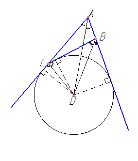 Биссектрисы внешних углов B и C треугольника ABC пересекаются в точке D. Центр окружности вписанной в треугольник BCD, лежит на окружности, описанной около треугольника ABC. а) Докажите, что ​\( \angle ABC=60° \)​ б) Найдите синус угла между прямыми AD и BC, если  AB=3,  AC=8