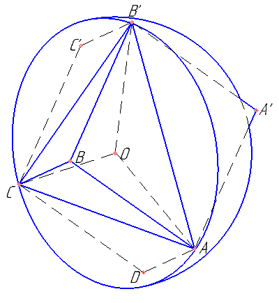 Дан параллелепипед ABCDA'B'C'D' с основаниями ABCD и A'B'C'D' и боковыми ребрами AA', BB', CC', DD'. Все ребра параллелепипеда равны. Плоские углы при вершине B также равны. Известно, что центр сферы описанной около тетраэдра AB'CD',  лежит в плоскости AB'C.  Радиус этой сферы равен 2.  Найдите длину ребра параллелепипеда.